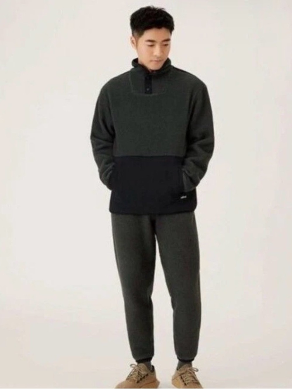 Allbirds Men's gray/grey & Black Half-Snap Pullover Sweater merino wool large